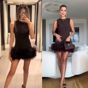 Zara Tulle Dress With‎ Voluminous Hem in Mocha Brown